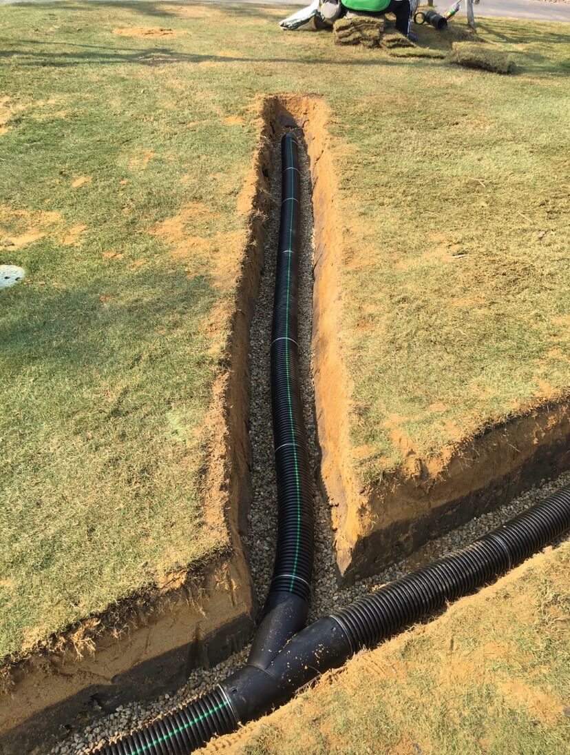 Corrugated pipe ( TAPKORR ) joints used in the drainage system of a golf course