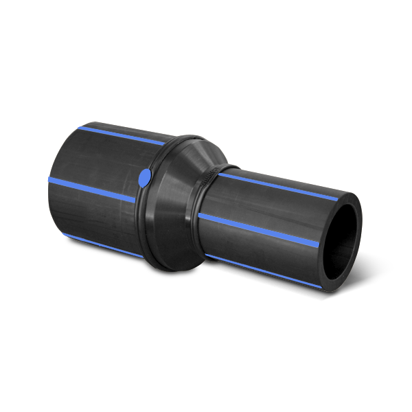 Long version fabricated fittings with concentric reducers, custom-made for connecting HDPE pipes with different diameters