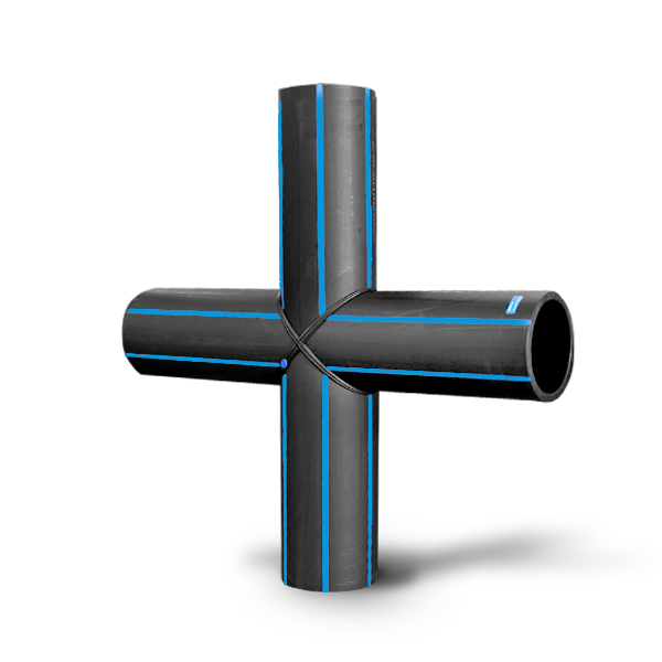 Fabricated butt fusion fittings with crosses for intersecting HDPE pipes