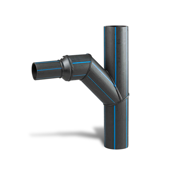 Tee wyes with 45-degree angles, along with plus reducers fittings for branching and reducing HDPE pipes