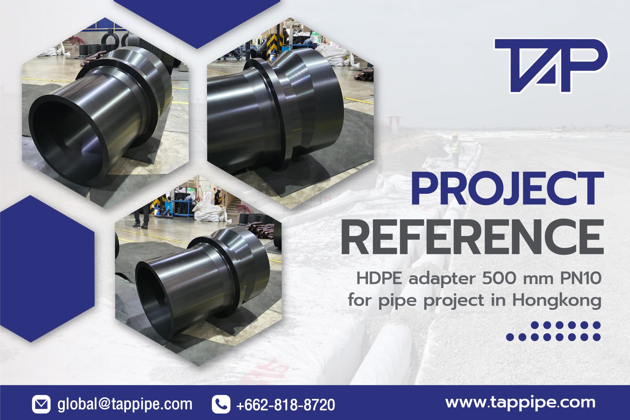 Customized fittings HDPE adapter 500mm PN10 to Hongkong ThaiAsia P.E