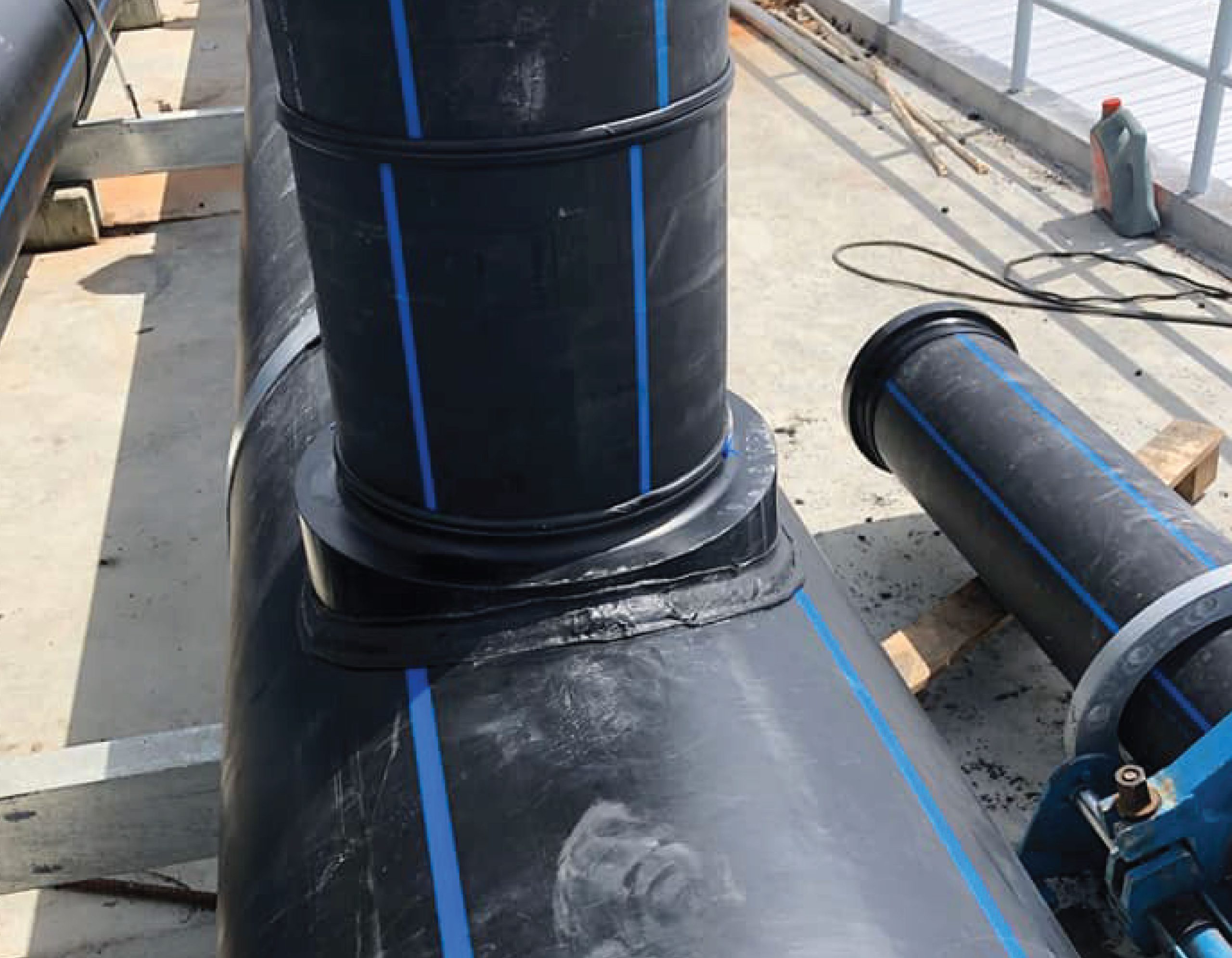 Butt-fusion welding of HDPE pipe joints of a cooling system installed at Robinson, Phuket