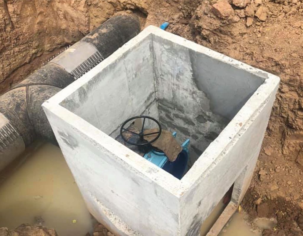 Construction of manholes with concrete for making water valves for water management in drought relief in Buriram Province