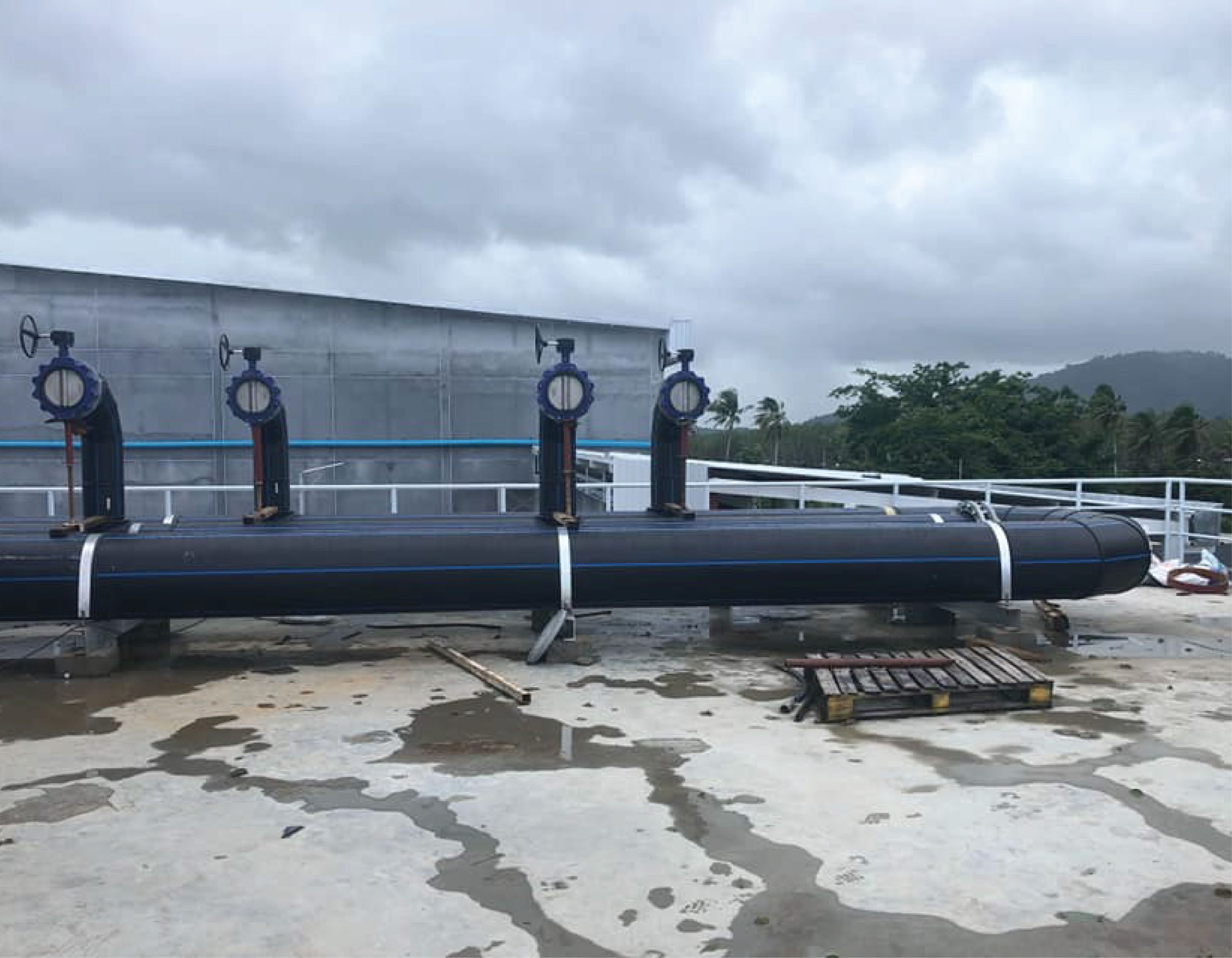 HDPE pipes that take heat away from the building in the cooling system installed at Robinson Phuket